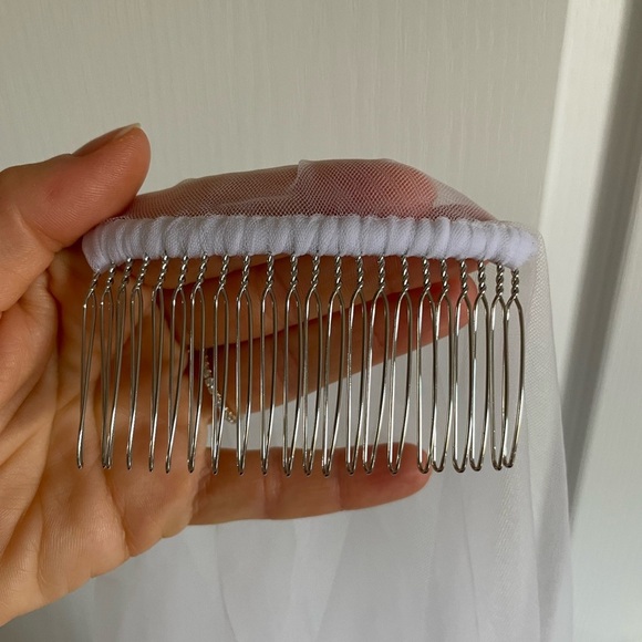 Designer White Fingertip Wedding Veil with Blusher - Picture 8 of 10